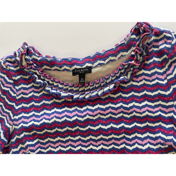 Talbots Ruffle‎ Short Sleeve Chevron Dress Pink Blue White Size Small Petite - Picture 11 of 13